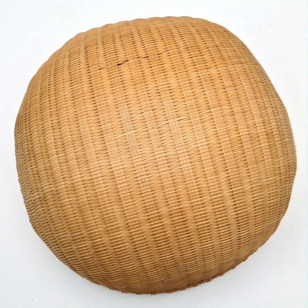 Vtg Bamboo Woven Basket Round Handmade Storage Gathering Bowl Boho Farmhouse 13